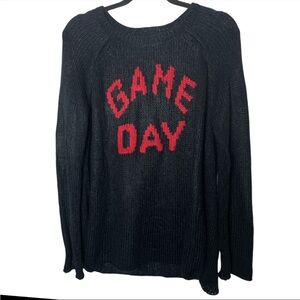 Wooden Ships Women’s Mohair Wool Knit Game Day Sweater Navy Red S/M Football
